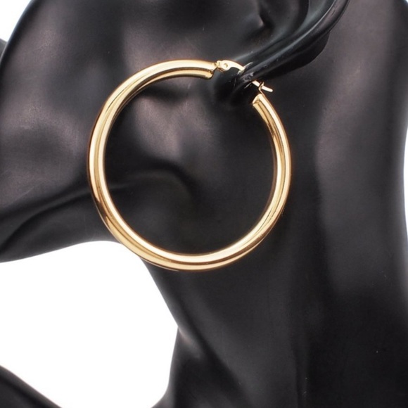 NEW 18K Yellow Gold 1.2” Tube Hoop Earrings - Picture 5 of 7